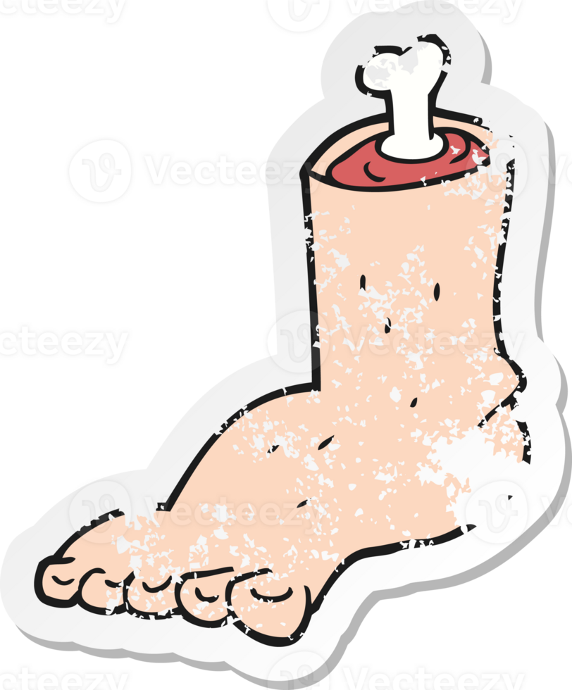 retro distressed sticker of a cartoon severed foot png