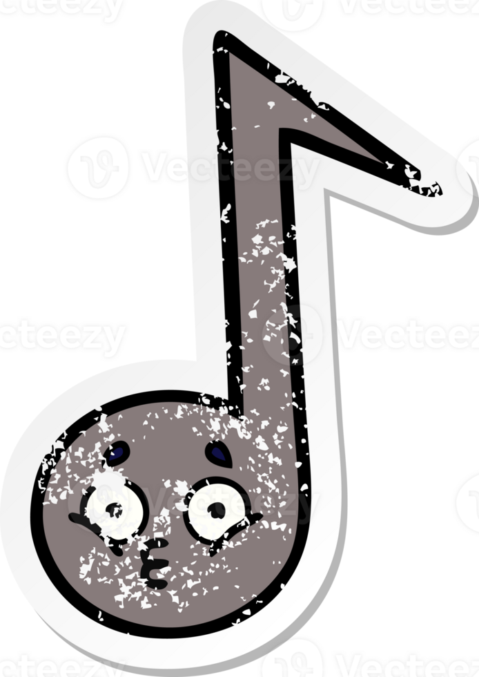 distressed sticker of a cute cartoon musical note png