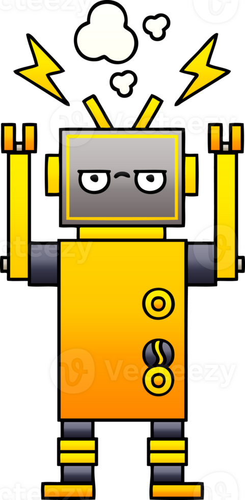 gradient shaded cartoon of a malfunctioning robot png