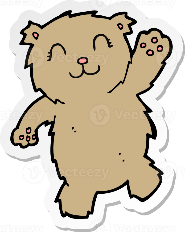 sticker of a cartoon waving teddy bear png