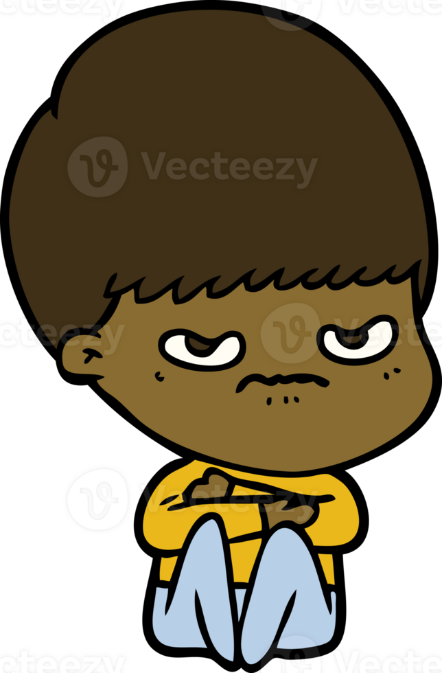 cartoon angry boy sitting png