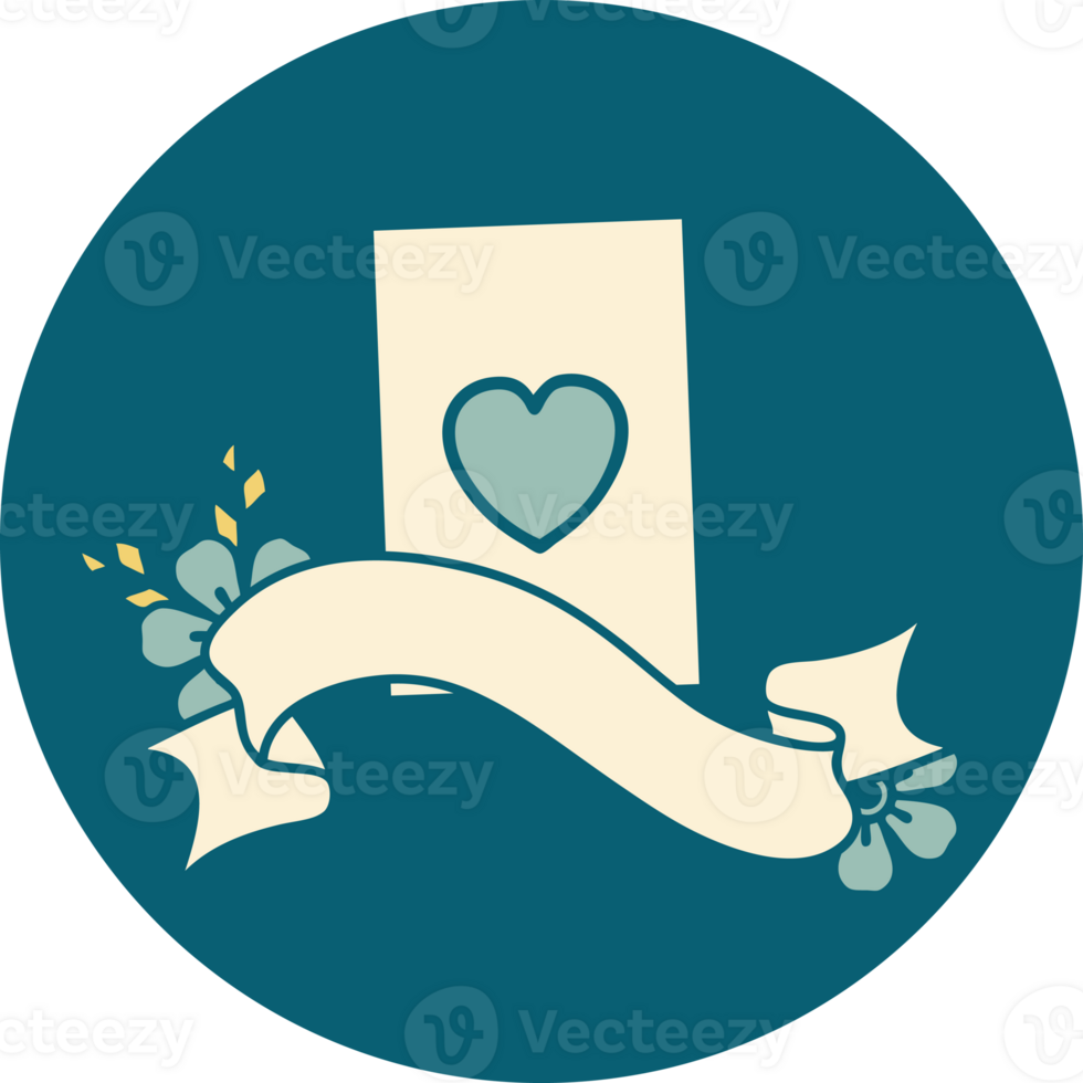 tattoo style icon with banner of the ace of hearts png