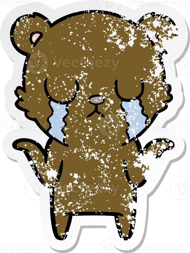 distressed sticker of a crying cartoon bear png