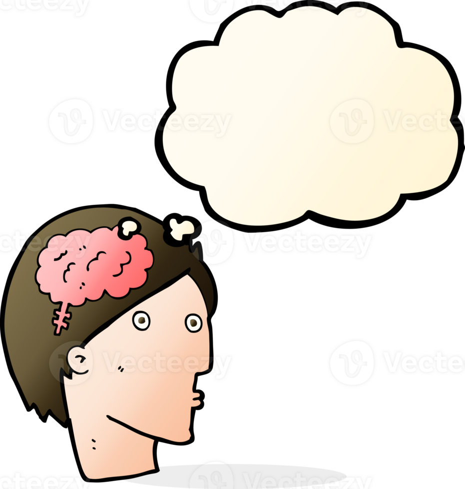 cartone animato uomo con cervello simbolo con pensato bolla png