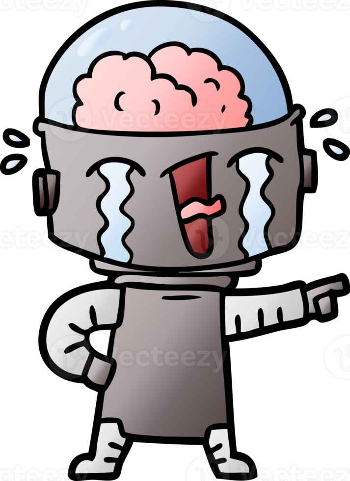 cartoon crying robot pointing png