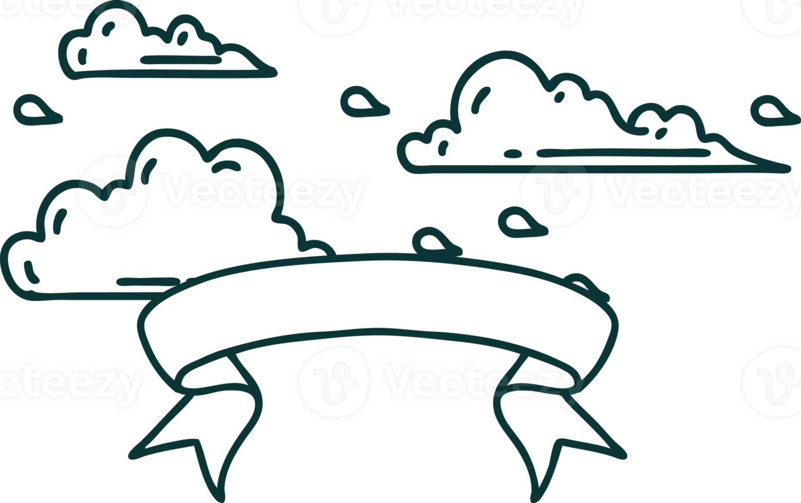 scroll banner with tattoo style floating clouds png