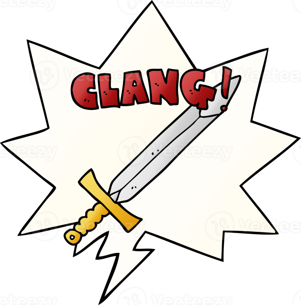 cartoon clanging sword with speech bubble in smooth gradient style png