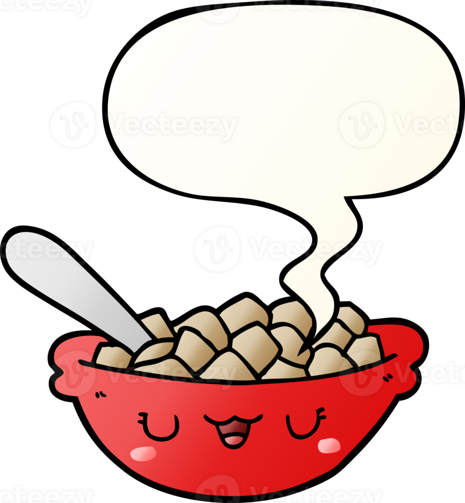 cute cartoon bowl of cereal with speech bubble in smooth gradient style png