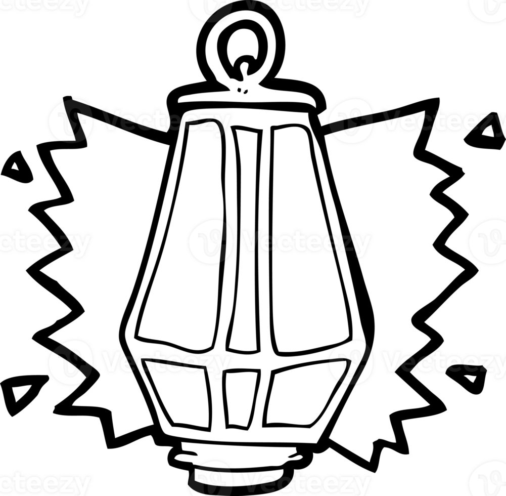 hand drawn black and white cartoon lantern shining png