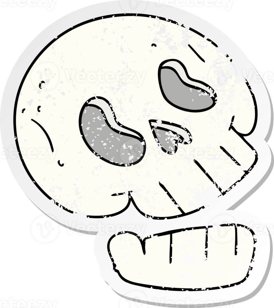 distressed sticker of a quirky hand drawn cartoon skull png