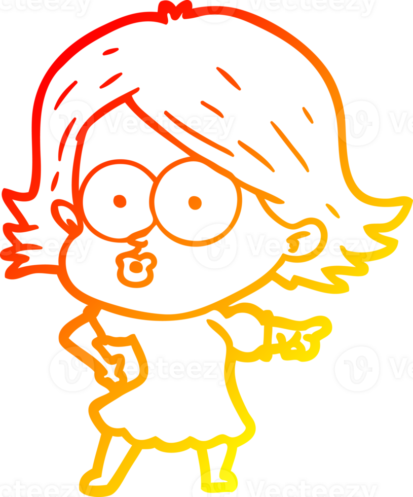 warm gradient line drawing of a cartoon girl pouting png