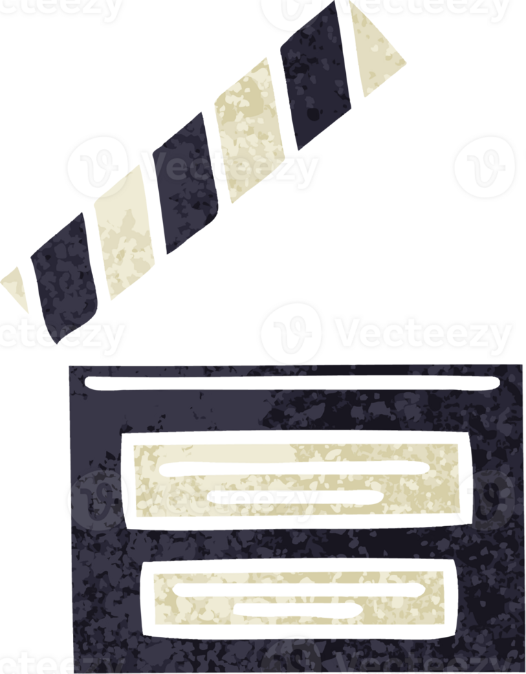retro illustration style cartoon of a film clapper board png