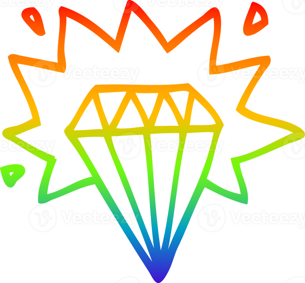 rainbow gradient line drawing of a cartoon tattoo diamond png