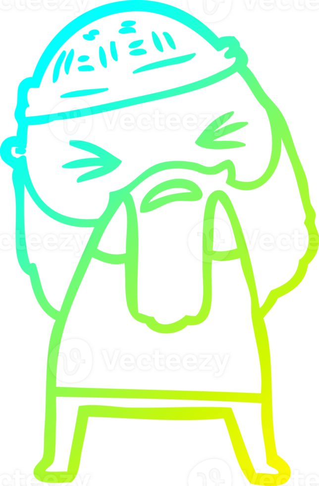 cold gradient line drawing of a cartoon man with beard png