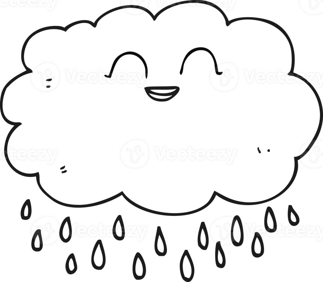 hand drawn black and white cartoon raincloud png