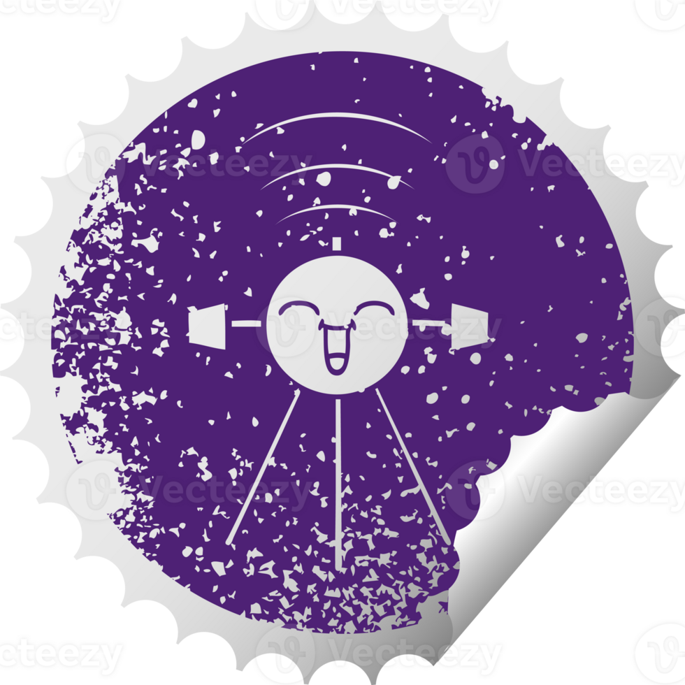 distressed circular peeling sticker symbol of a satellite png