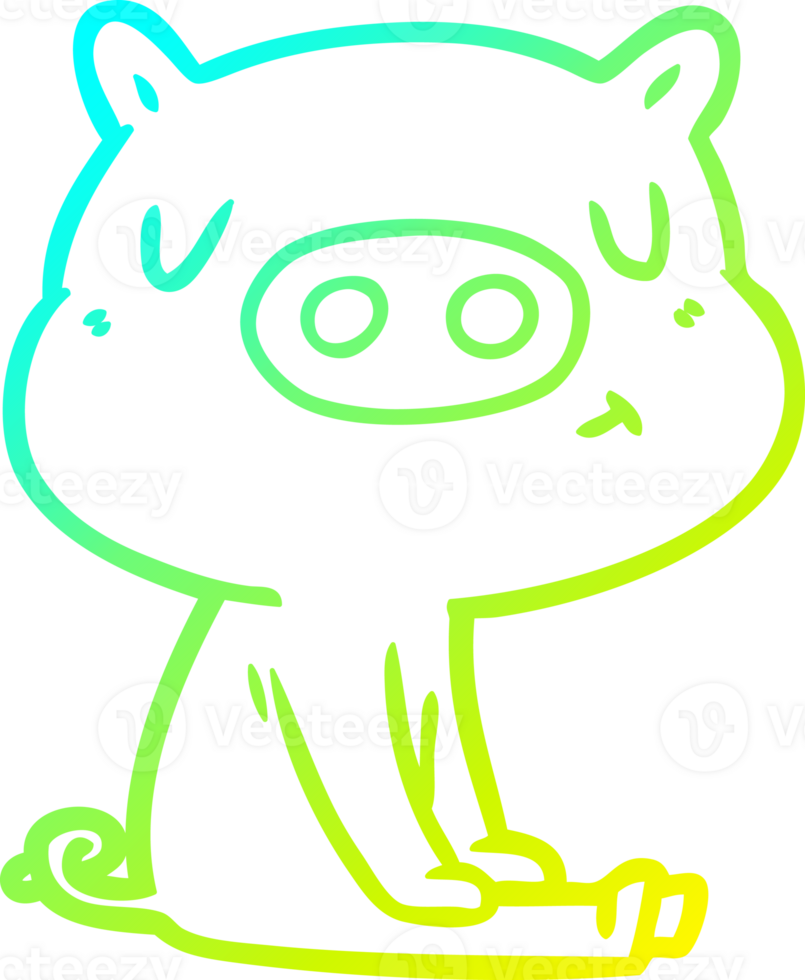 cold gradient line drawing of a cartoon content pig meditating png