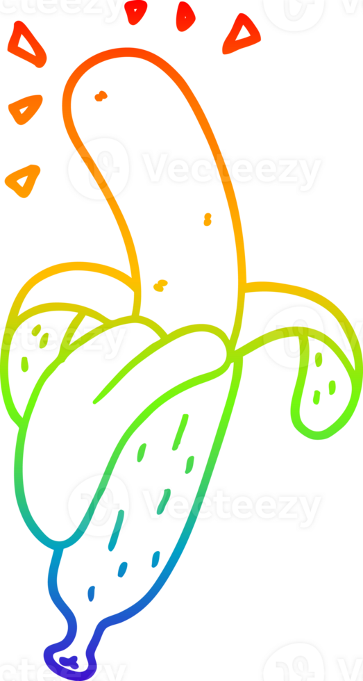 rainbow gradient line drawing of a cartoon banana png