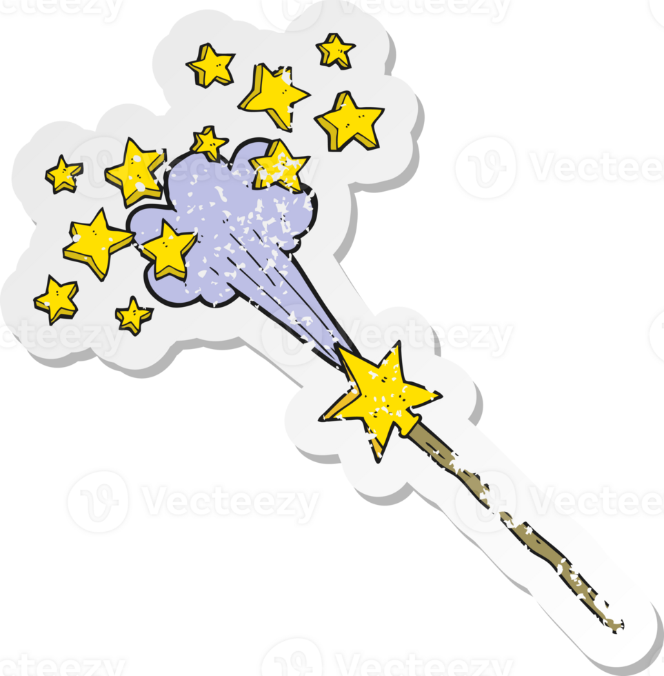 retro distressed sticker of a cartoon magic wand png