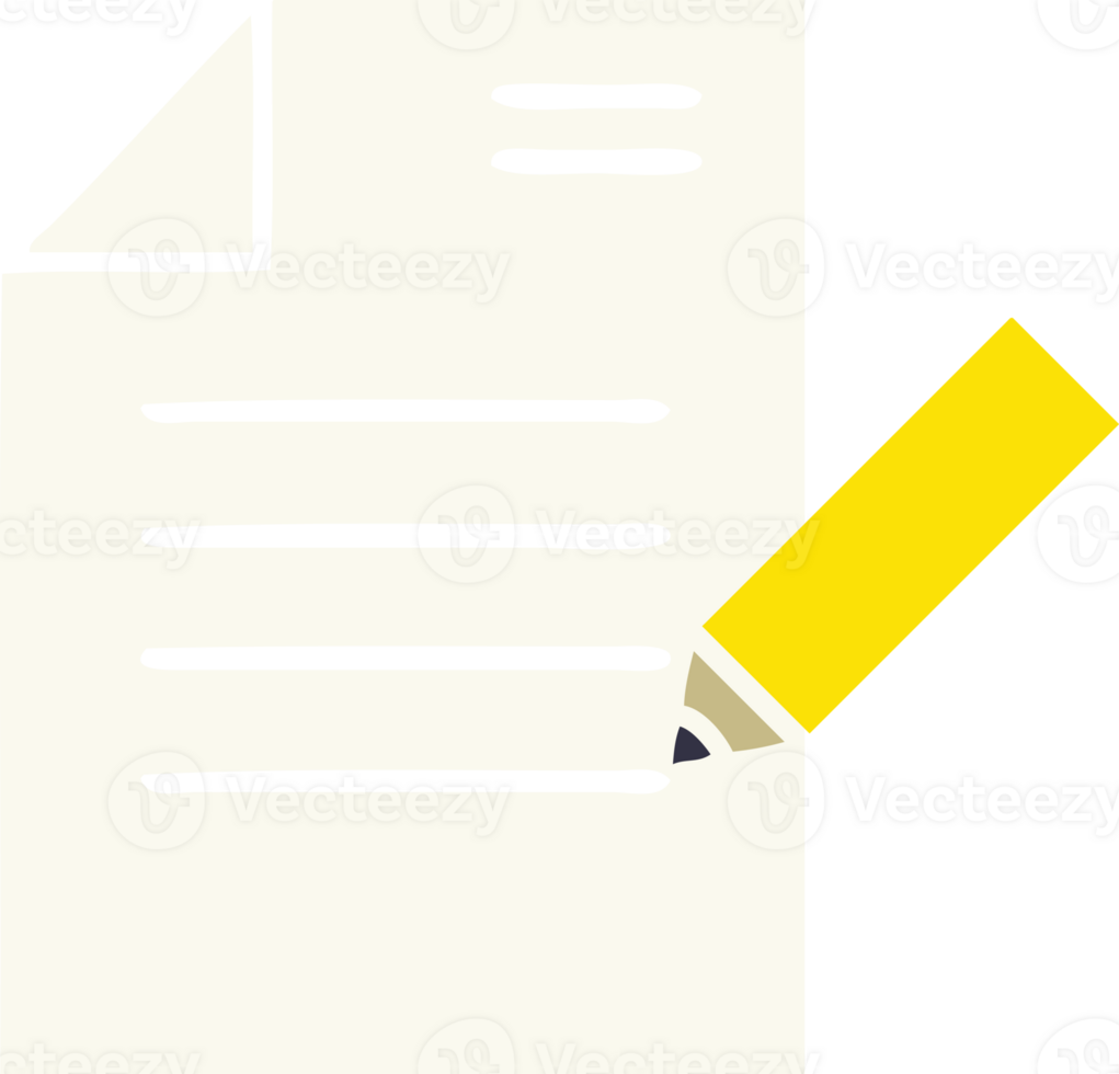 flat color retro cartoon of a of writing a document png