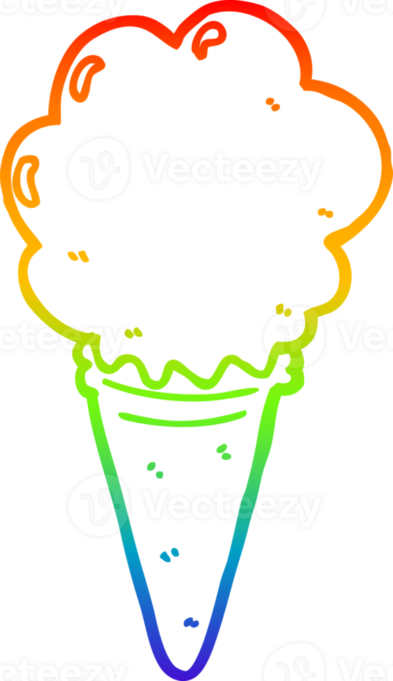 rainbow gradient line drawing of a cartoon ice cream png