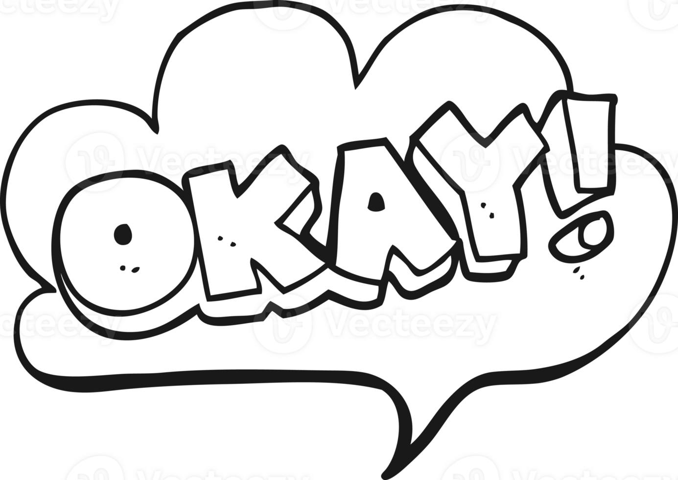 hand drawn black and white cartoon okay symbol png