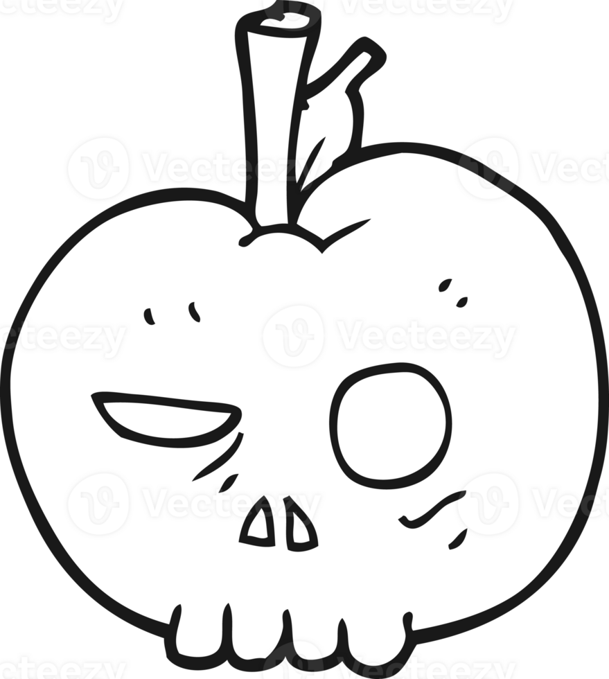 hand drawn black and white cartoon poison apple png