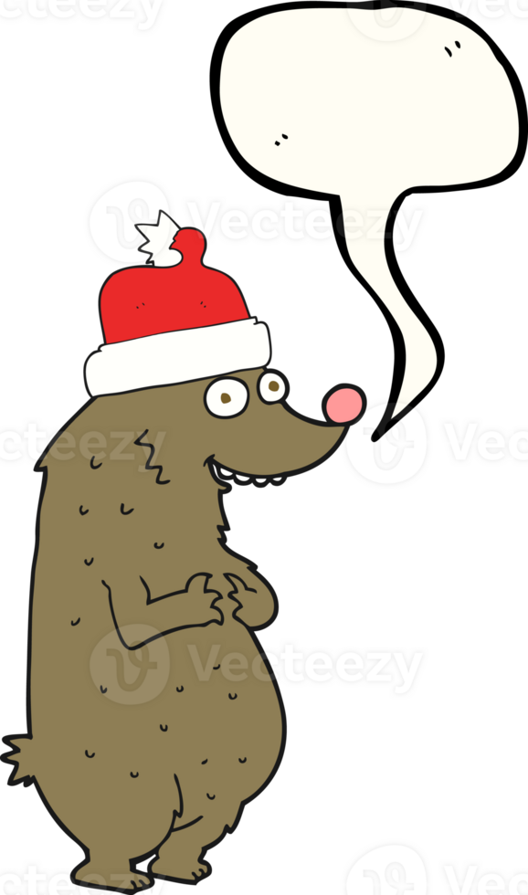 hand drawn speech bubble cartoon bear wearing christmas hat png