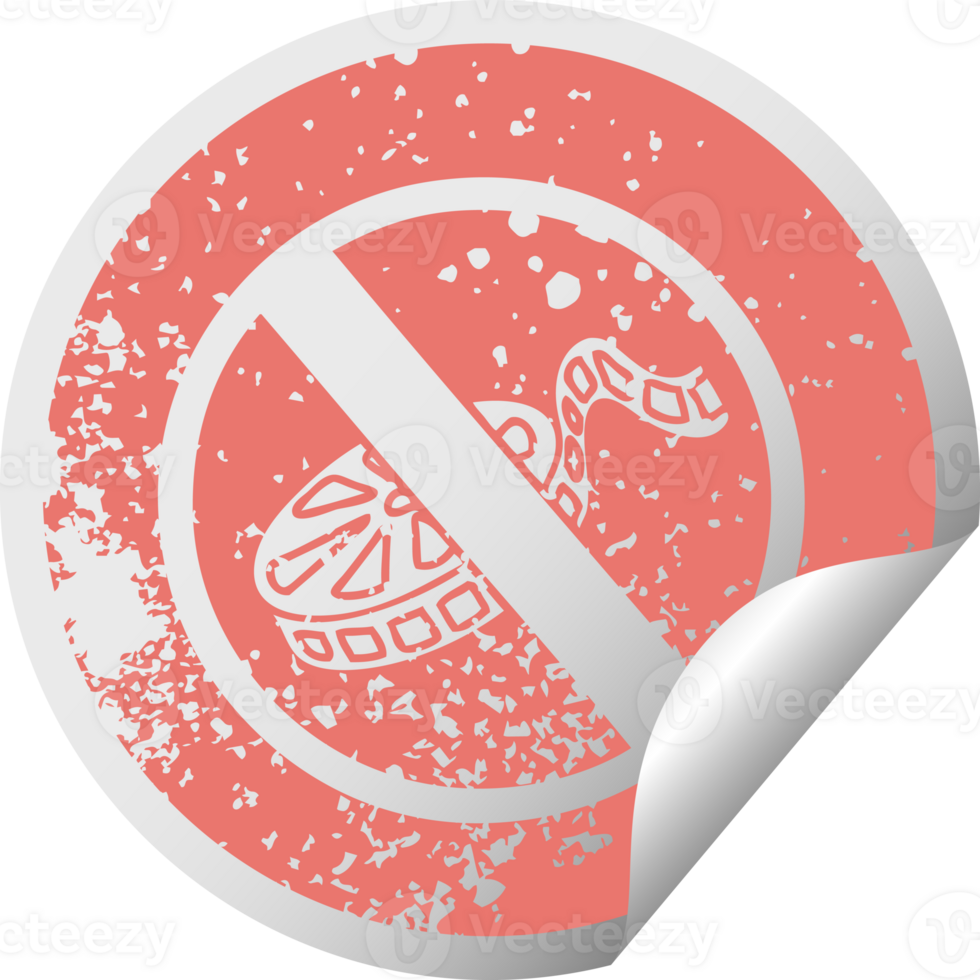 distressed circular peeling sticker symbol of a no movies allowed sign png