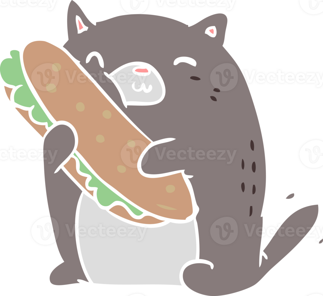flat color style cartoon cat with sandwich png