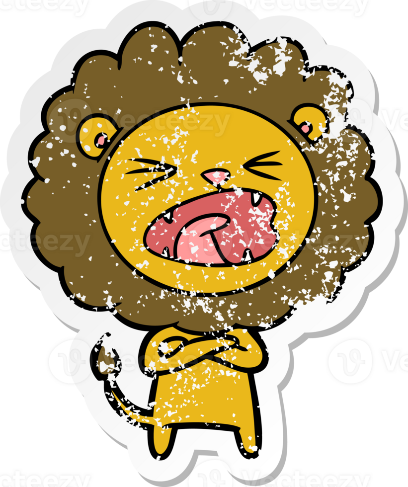 distressed sticker of a cartoon lion png