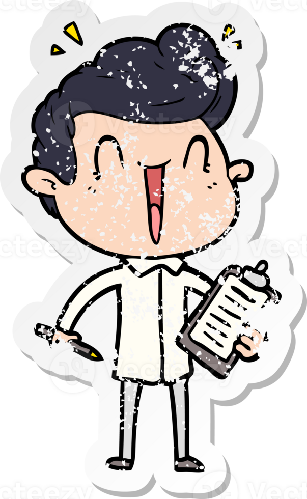 distressed sticker of a cartoon excited man png