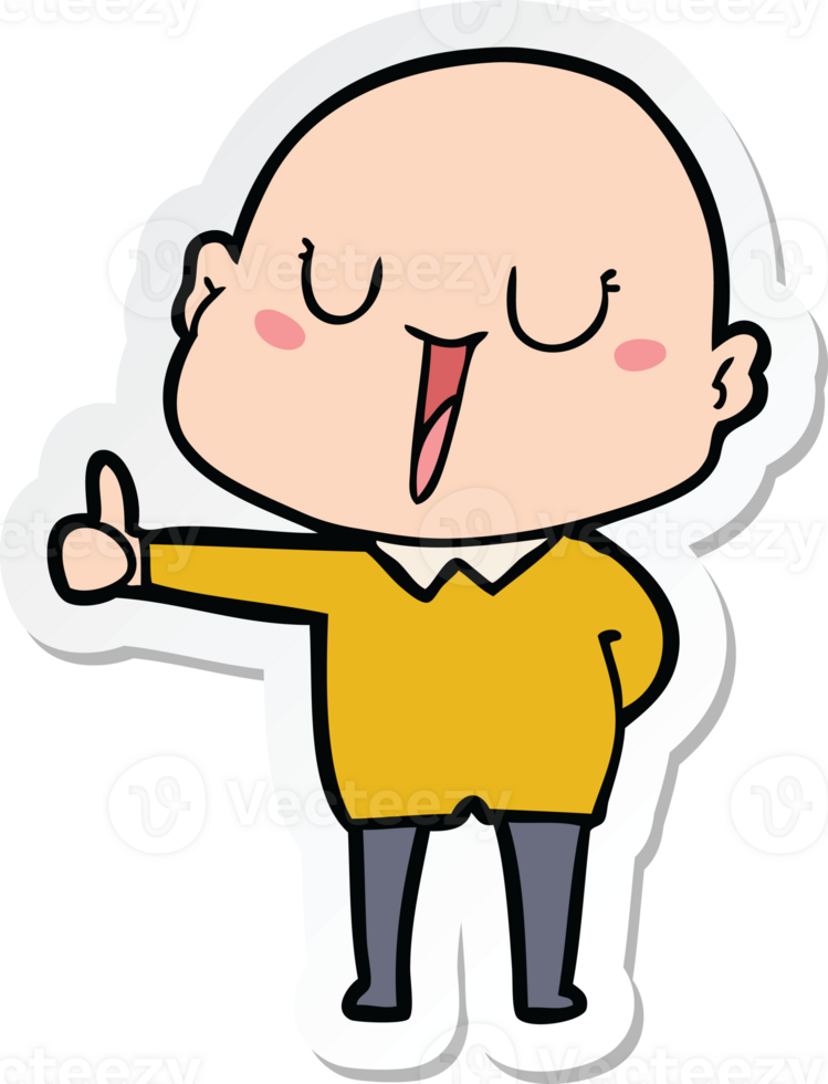 sticker of a happy cartoon bald man png