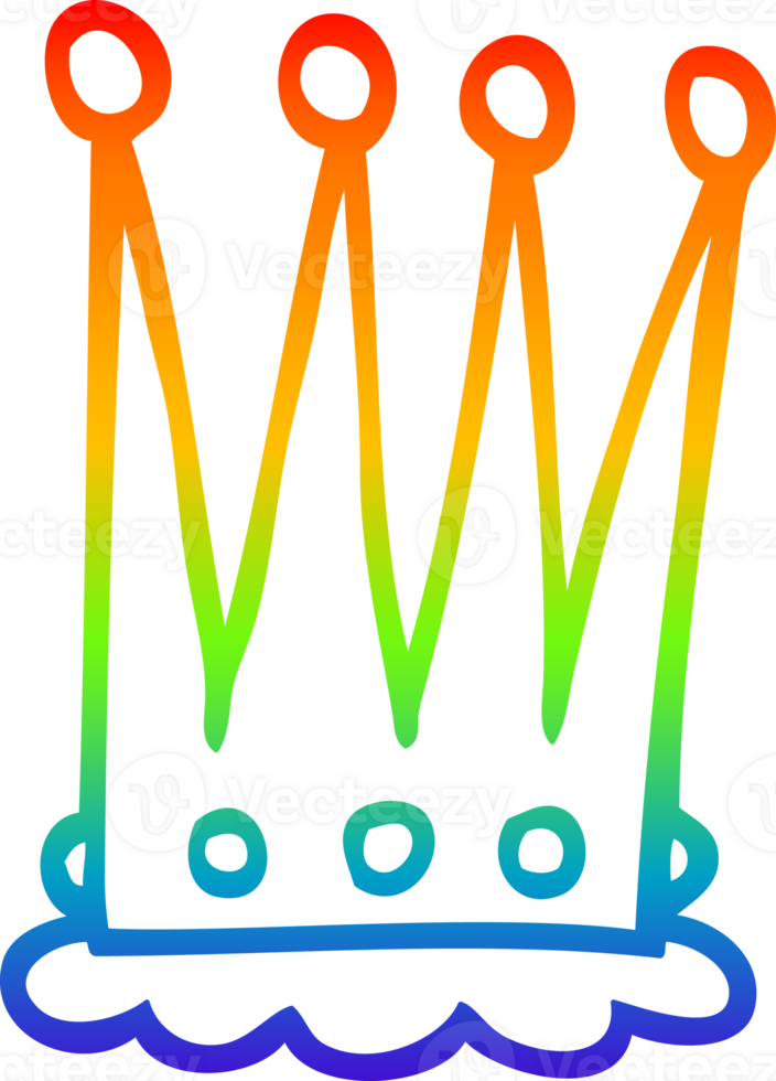 rainbow gradient line drawing of a cartoon crown png