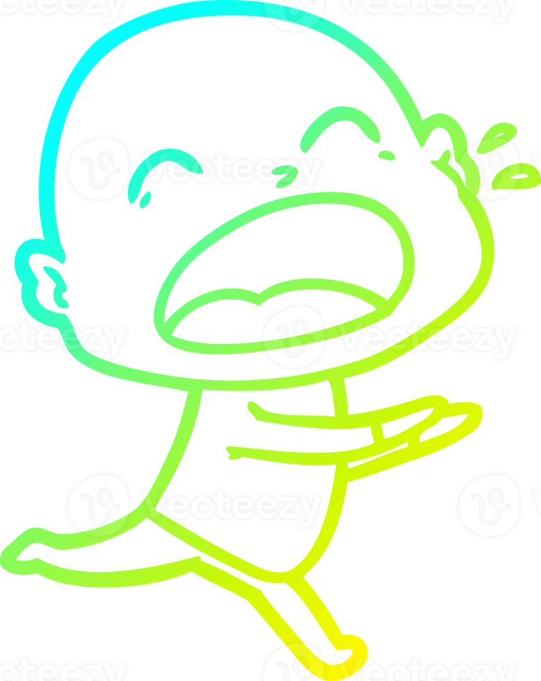cold gradient line drawing of a cartoon shouting bald man png