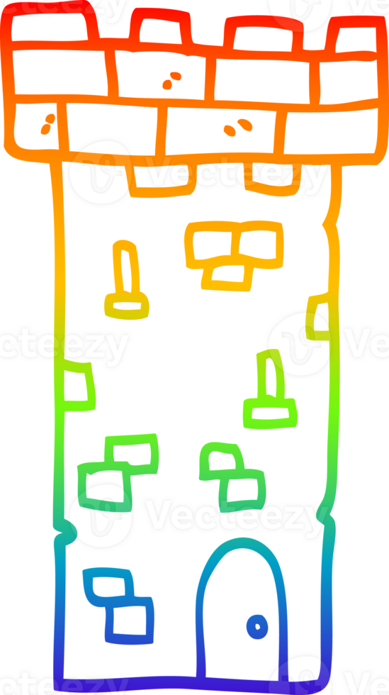 rainbow gradient line drawing of a cartoon castle tower png