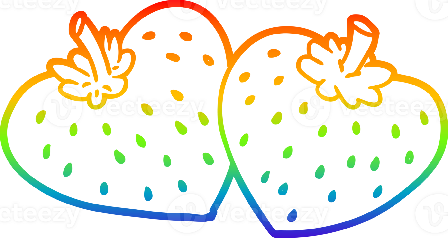 rainbow gradient line drawing of a cartoon strawberries png