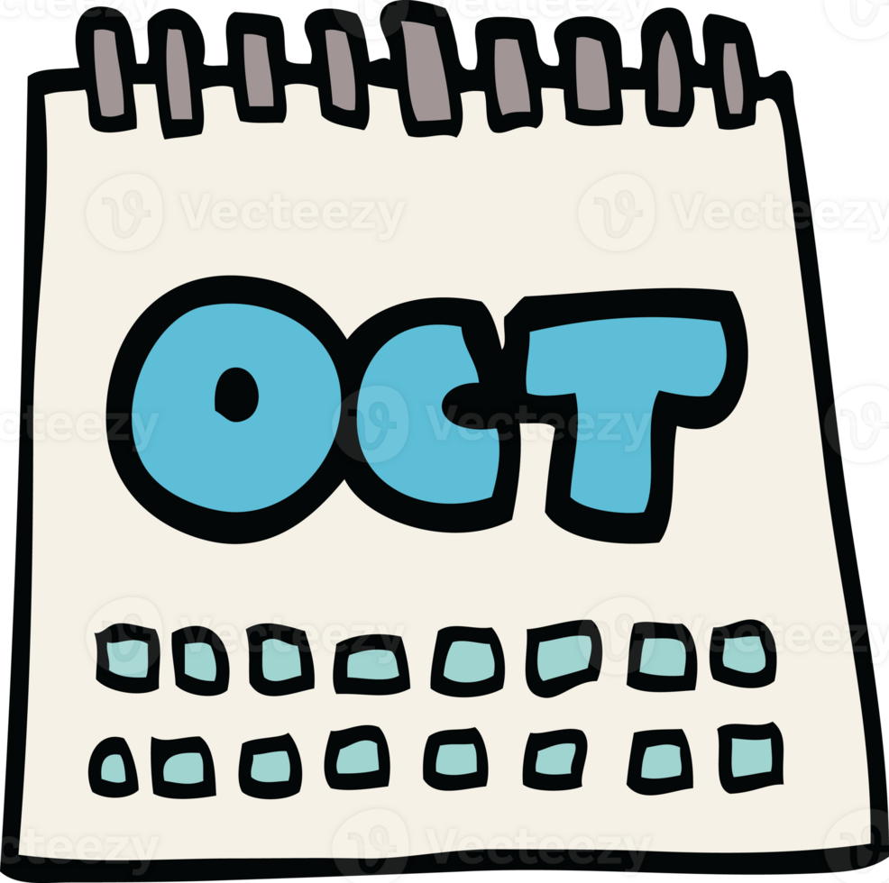 cartoon doodle calendar showing month of october png
