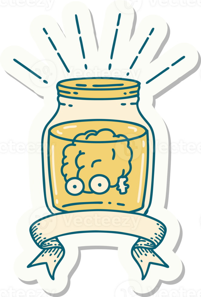 sticker of a tattoo style brain in jar png