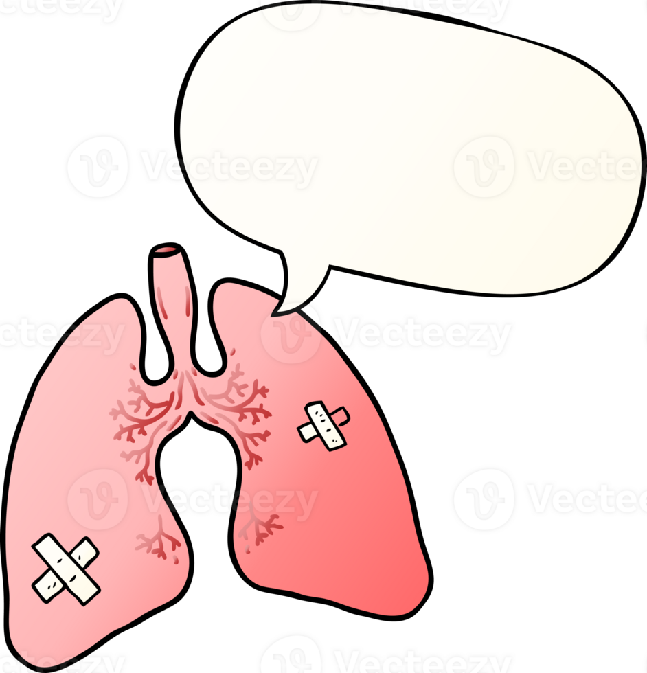 cartoon lungs with speech bubble in smooth gradient style png
