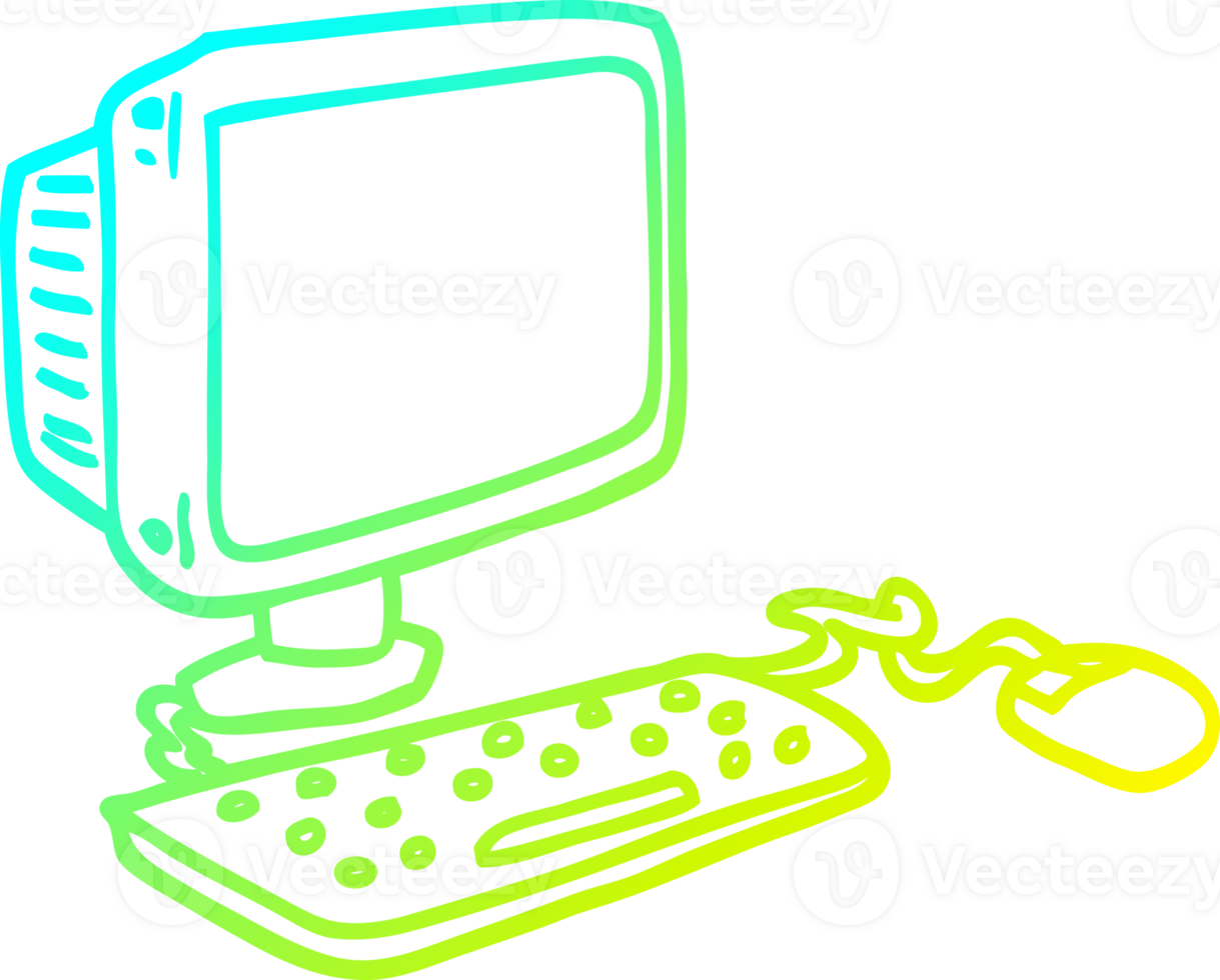 cold gradient line drawing of a cartoon office computer png
