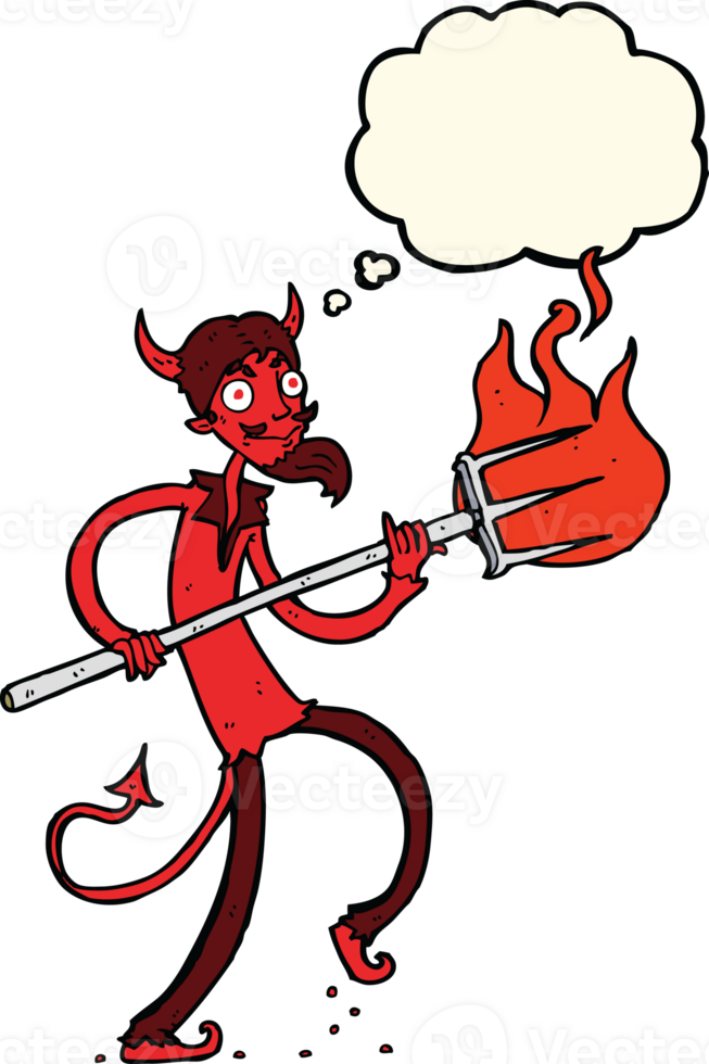cartoon devil with pitchfork with thought bubble png
