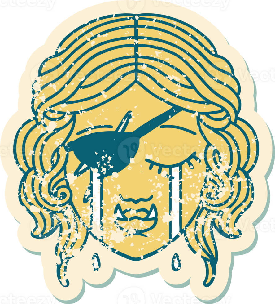 Retro Tattoo Style crying half orc rogue character face png