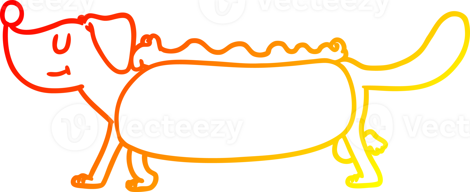 warm gradient line drawing of a cartoon hotdog png