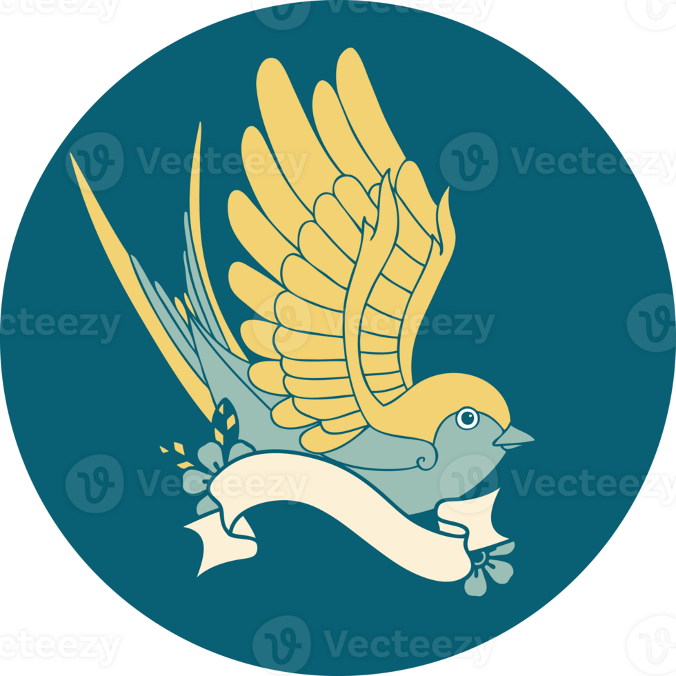 tattoo style icon with banner of a swallow png