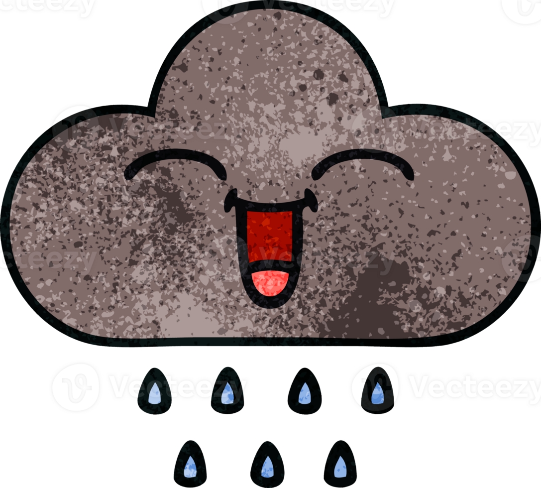 retro grunge texture cartoon of a storm rain cloud png