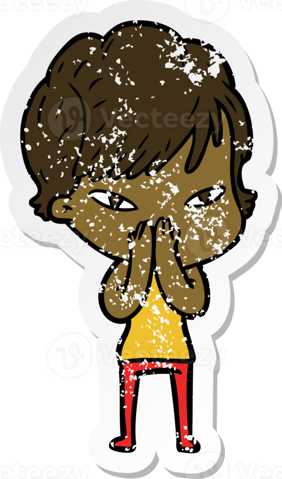 distressed sticker of a cartoon happy woman png