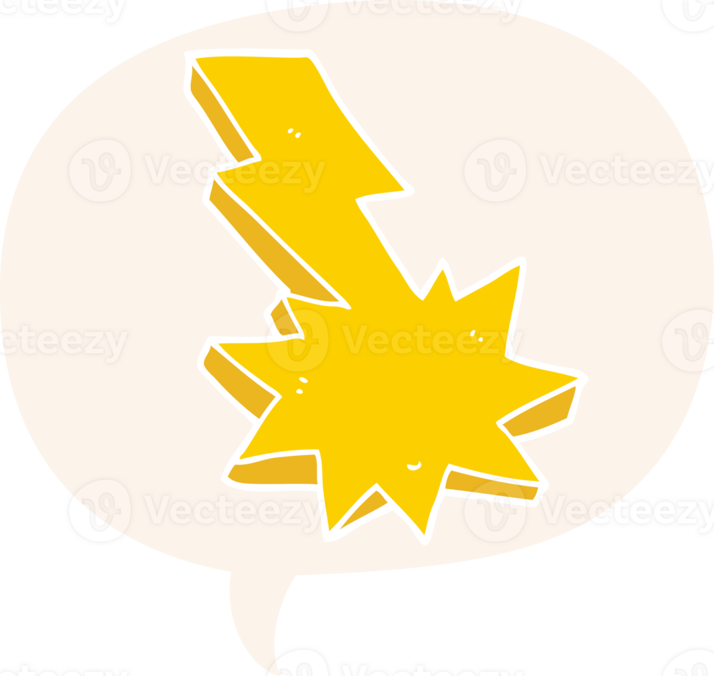 cartoon lightning strike with speech bubble in retro style png