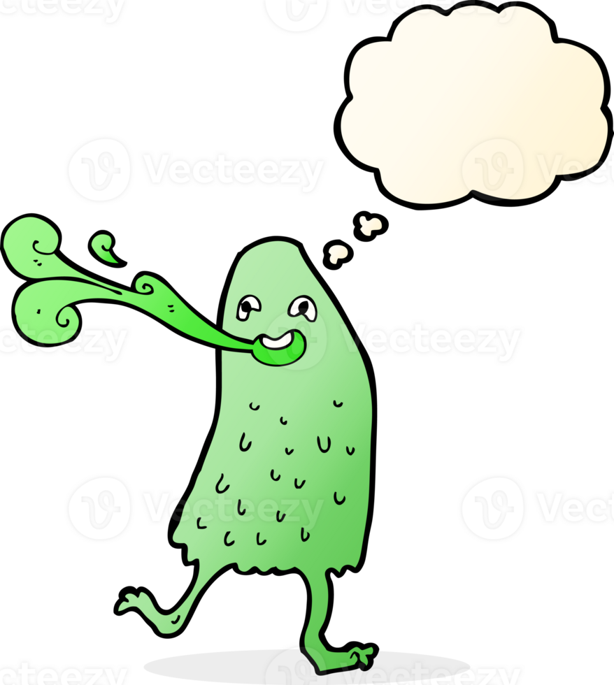 cartoon funny slime monster with thought bubble png