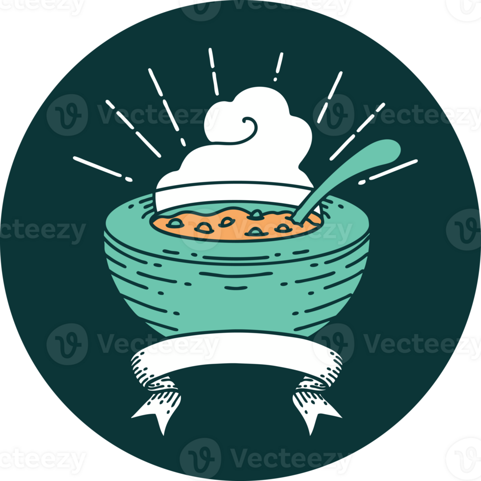 icon of a tattoo style bowl of soup png